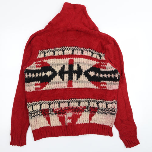 River Island Mens Red Geometric  Cardigan Jumper Size M