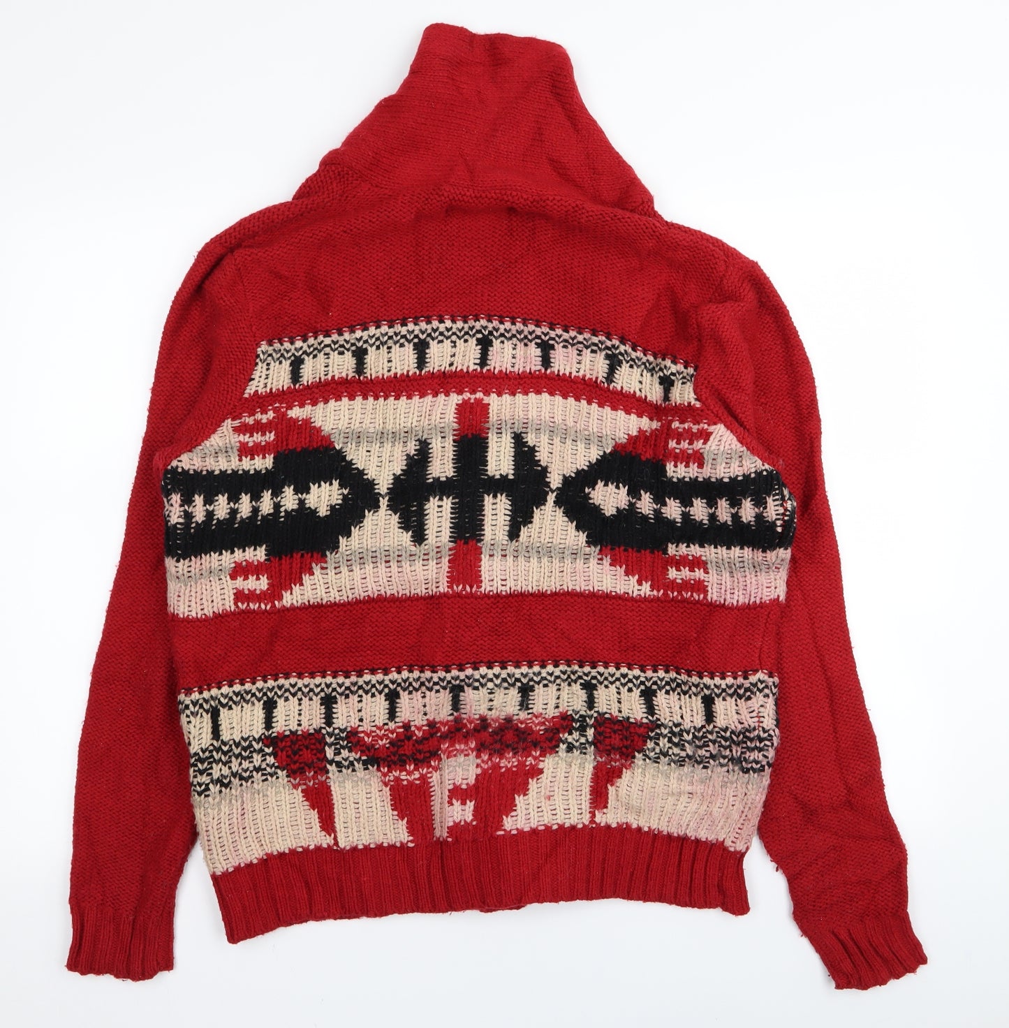 River Island Mens Red Geometric  Cardigan Jumper Size M
