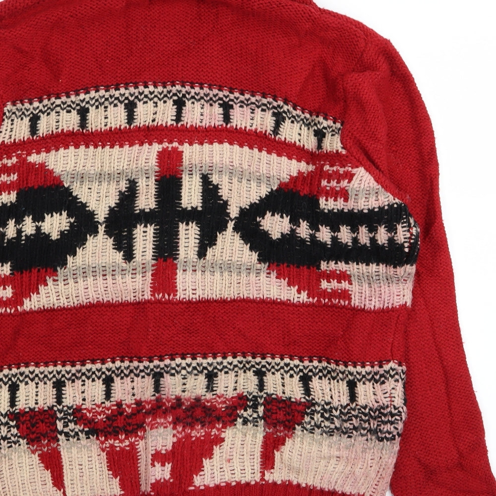 River Island Mens Red Geometric  Cardigan Jumper Size M