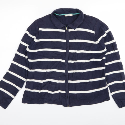 M&S Womens Blue Striped  Full Zip Jumper Size 14