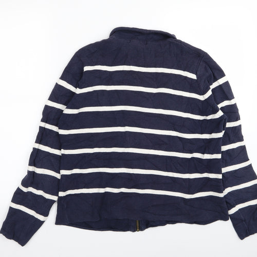 M&S Womens Blue Striped  Full Zip Jumper Size 14