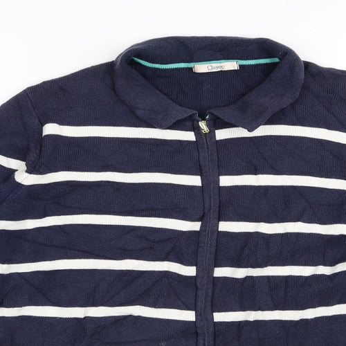 M&S Womens Blue Striped  Full Zip Jumper Size 14