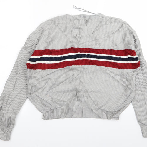 Pull&Bear Womens Grey Striped  Pullover Jumper Size S