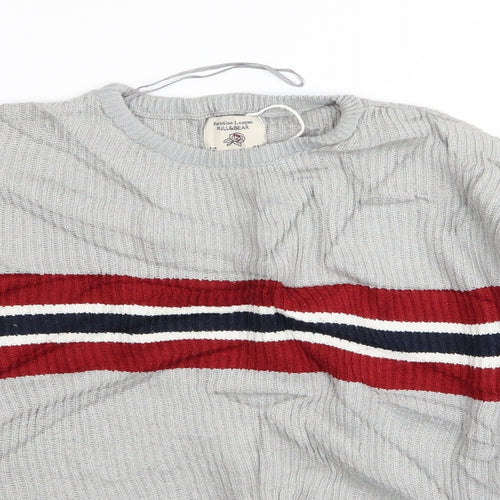 Pull&Bear Womens Grey Striped  Pullover Jumper Size S