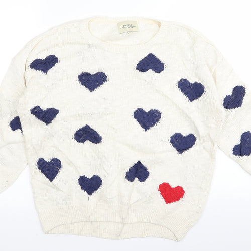 Papaya Womens White   Pullover Jumper Size M  - Heart Detail