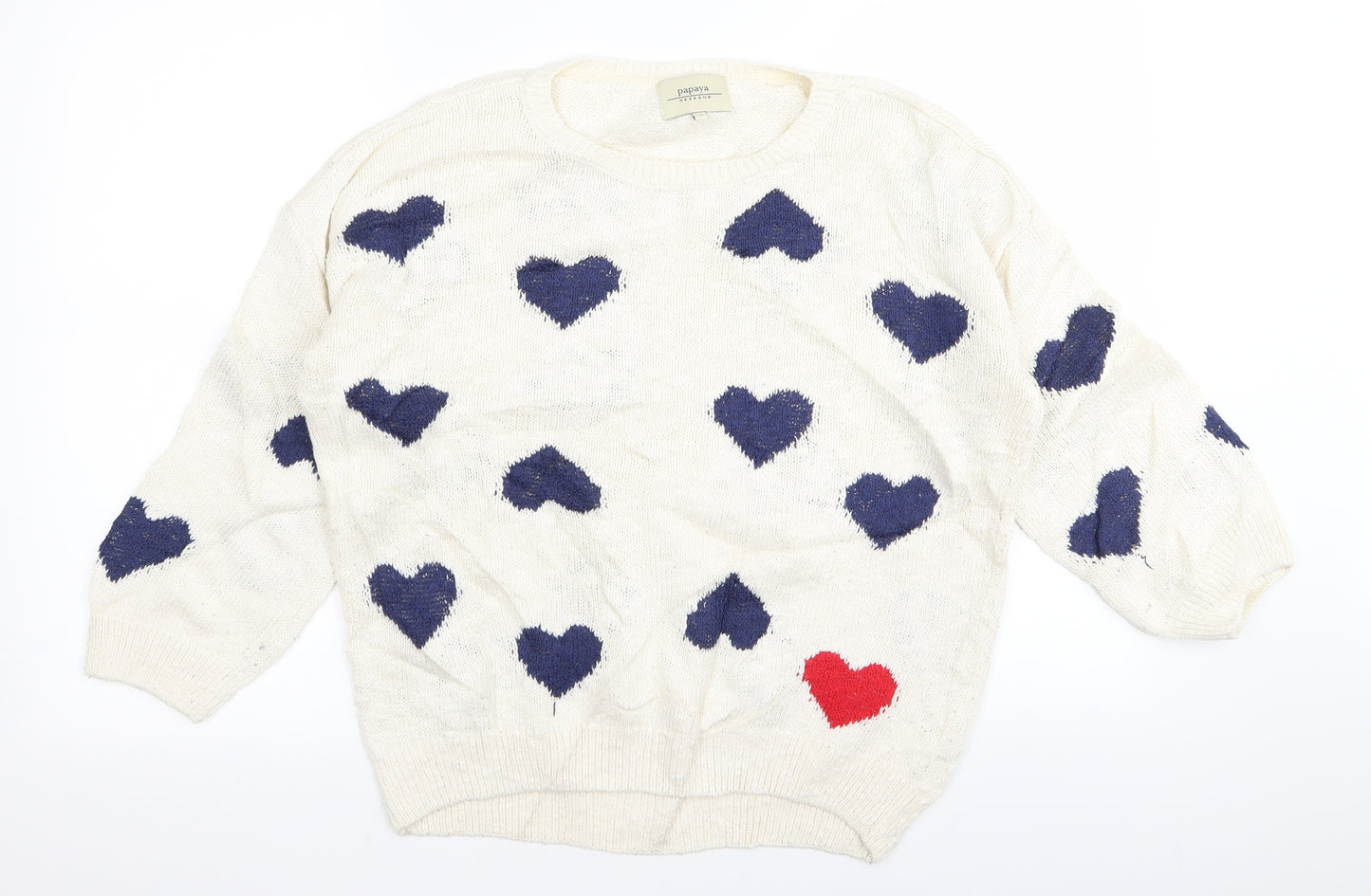 Papaya Womens White   Pullover Jumper Size M  - Heart Detail