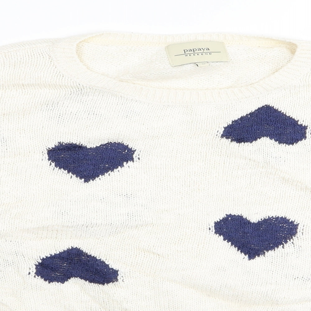 Papaya Womens White   Pullover Jumper Size M  - Heart Detail