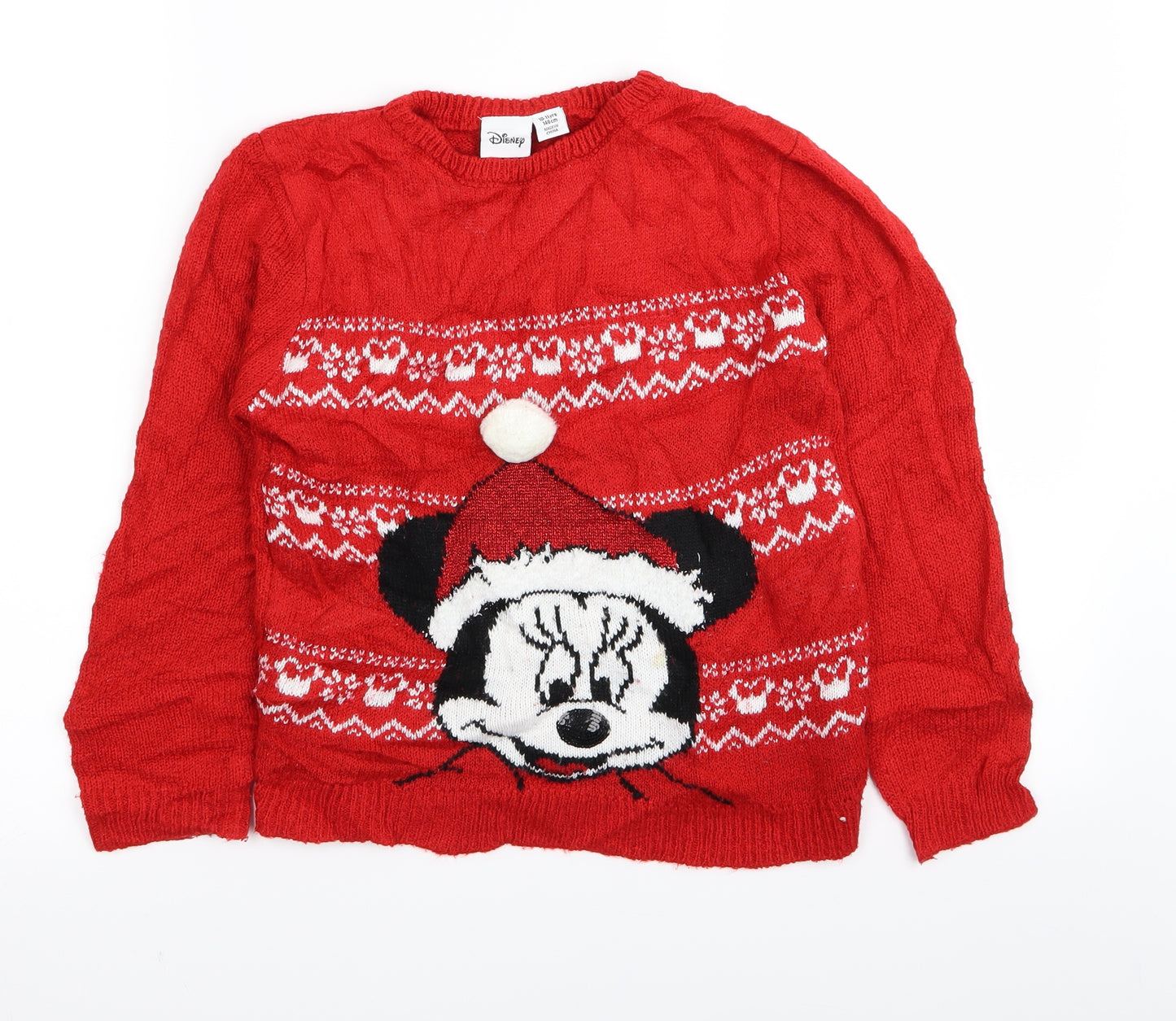 Disney Girls Red   Pullover Jumper Size 10-11 Years  - Christmas Minnie Mouse
