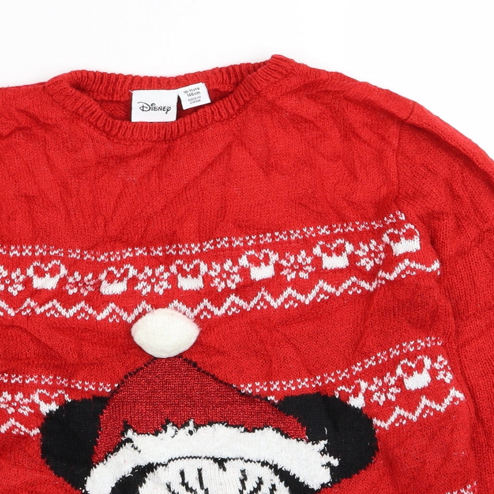 Disney Girls Red   Pullover Jumper Size 10-11 Years  - Christmas Minnie Mouse