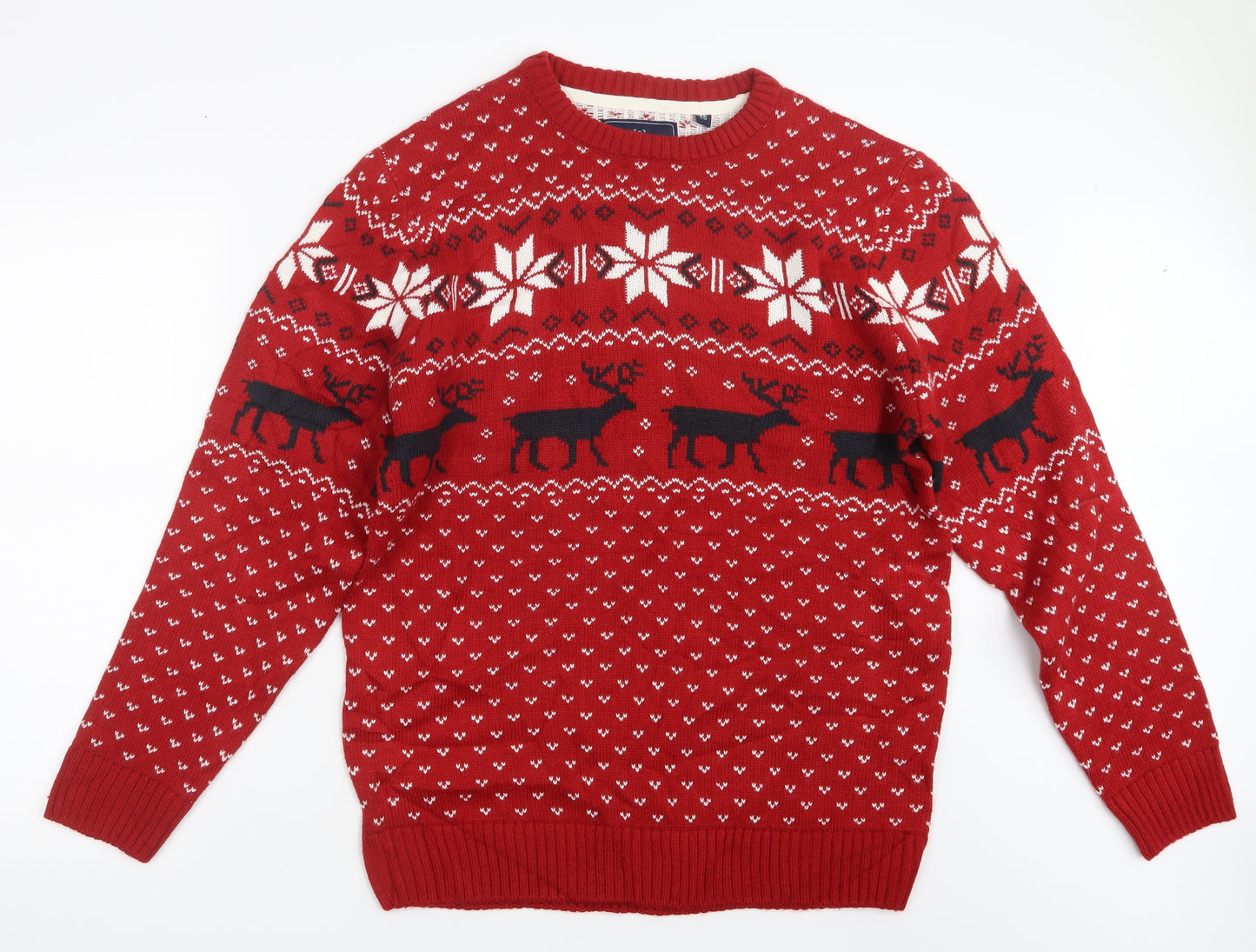 James Darby Mens Red Geometric Knit Pullover Jumper Size XL  - Christmas