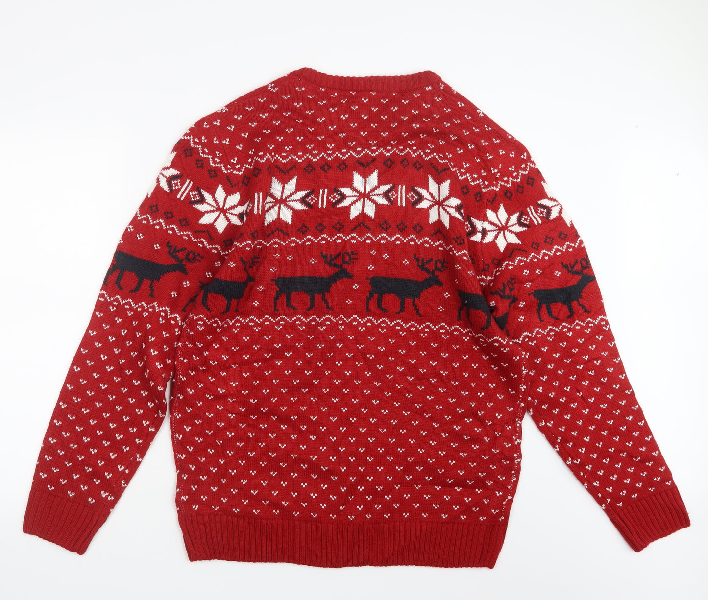 James Darby Mens Red Geometric Knit Pullover Jumper Size XL  - Christmas