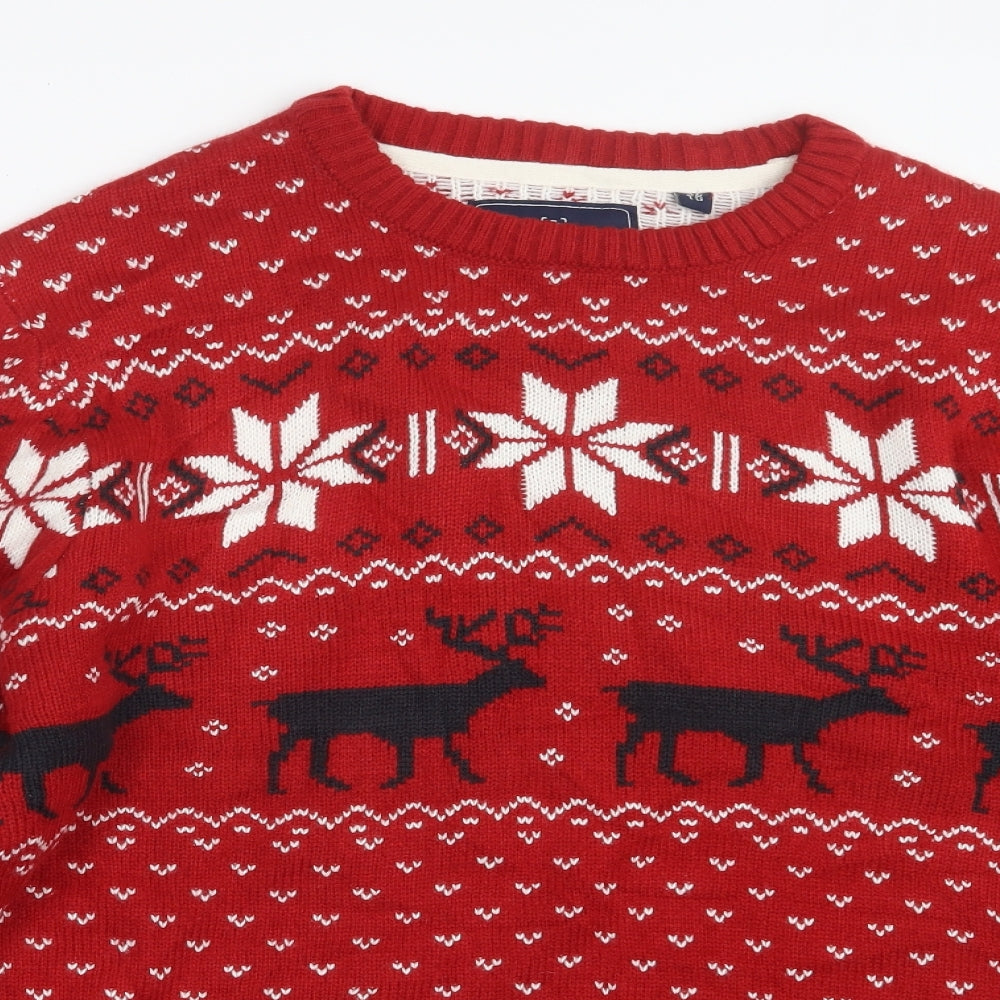 James Darby Mens Red Geometric Knit Pullover Jumper Size XL  - Christmas