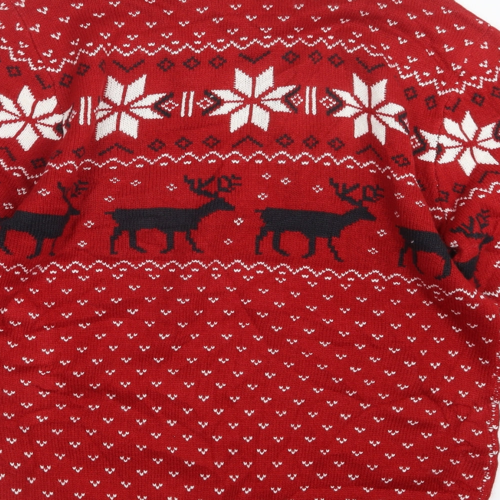 James Darby Mens Red Geometric Knit Pullover Jumper Size XL  - Christmas