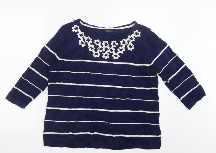 BM Womens Blue Striped Pullover Jumper Size L