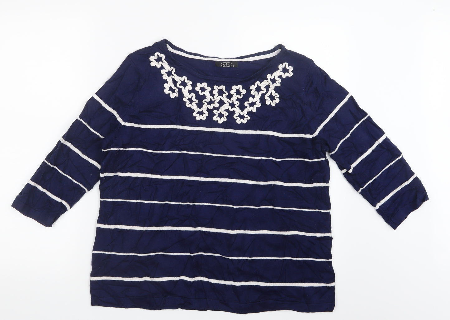 BM Womens Blue Striped  Pullover Jumper Size L