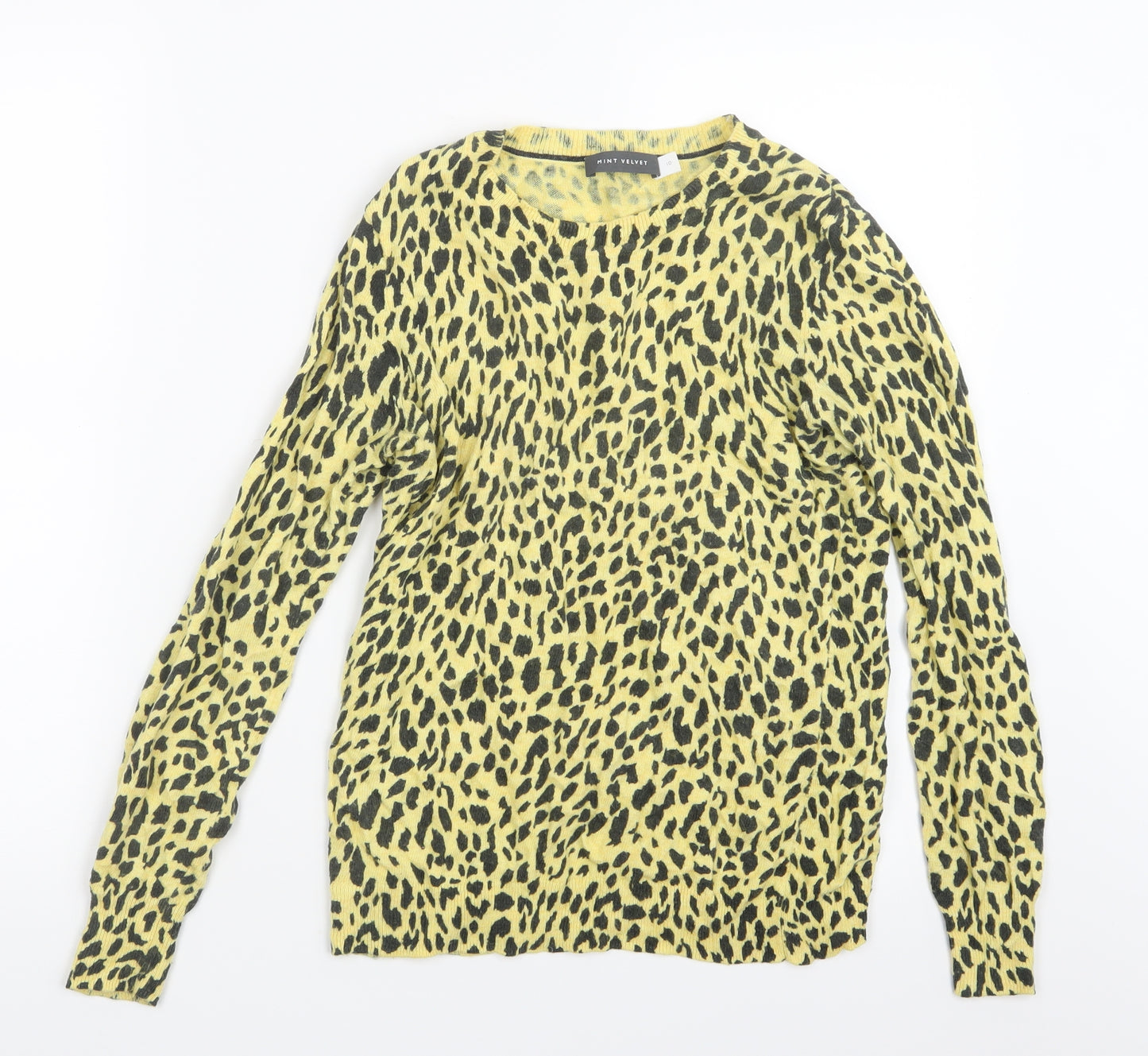 Mint Velvet Womens Yellow Animal Print Knit Pullover Jumper Size 10