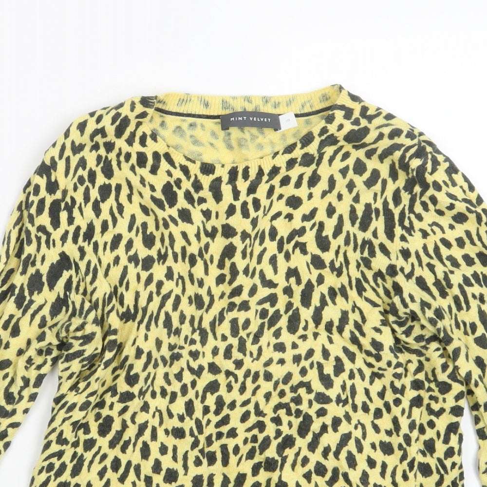 Mint Velvet Womens Yellow Animal Print Knit Pullover Jumper Size 10