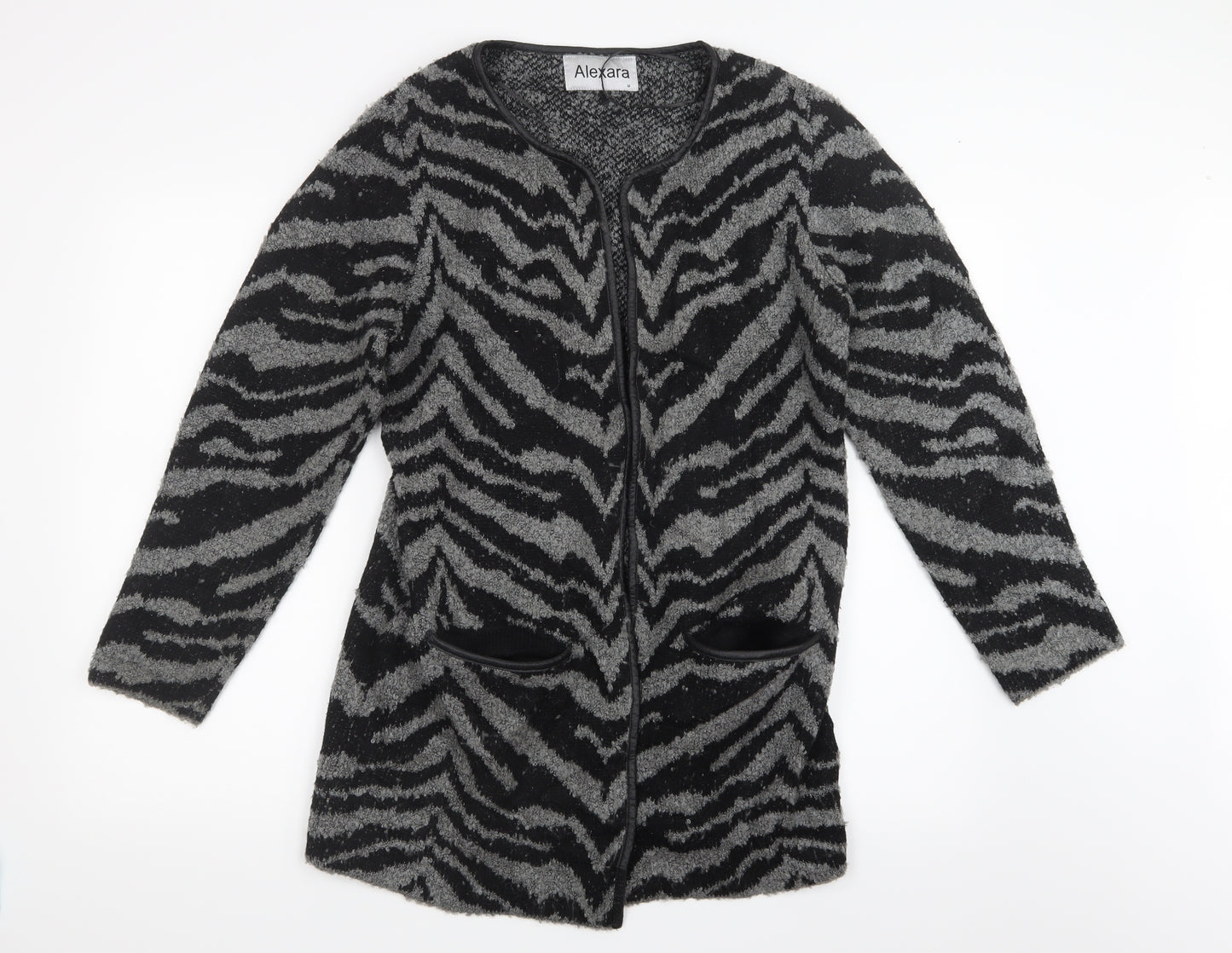 Alexara Womens Grey Geometric Knit Cardigan Jumper Size M