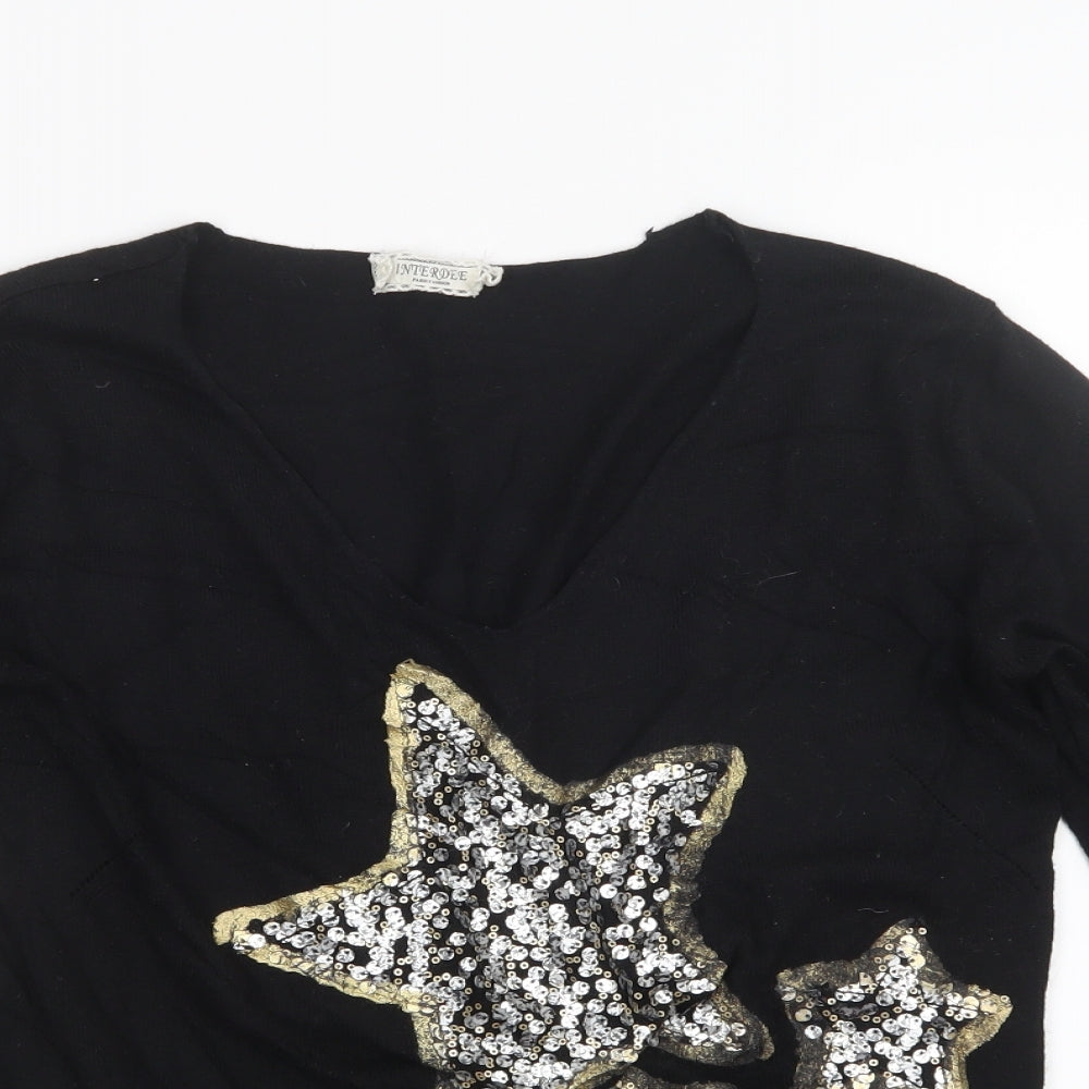 Interdee Womens Black  Knit Pullover Jumper Size S