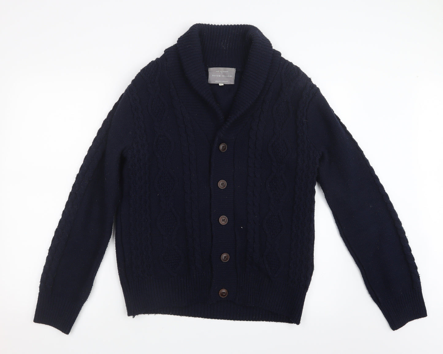 River Island Mens Blue  Knit Cardigan Jumper Size M