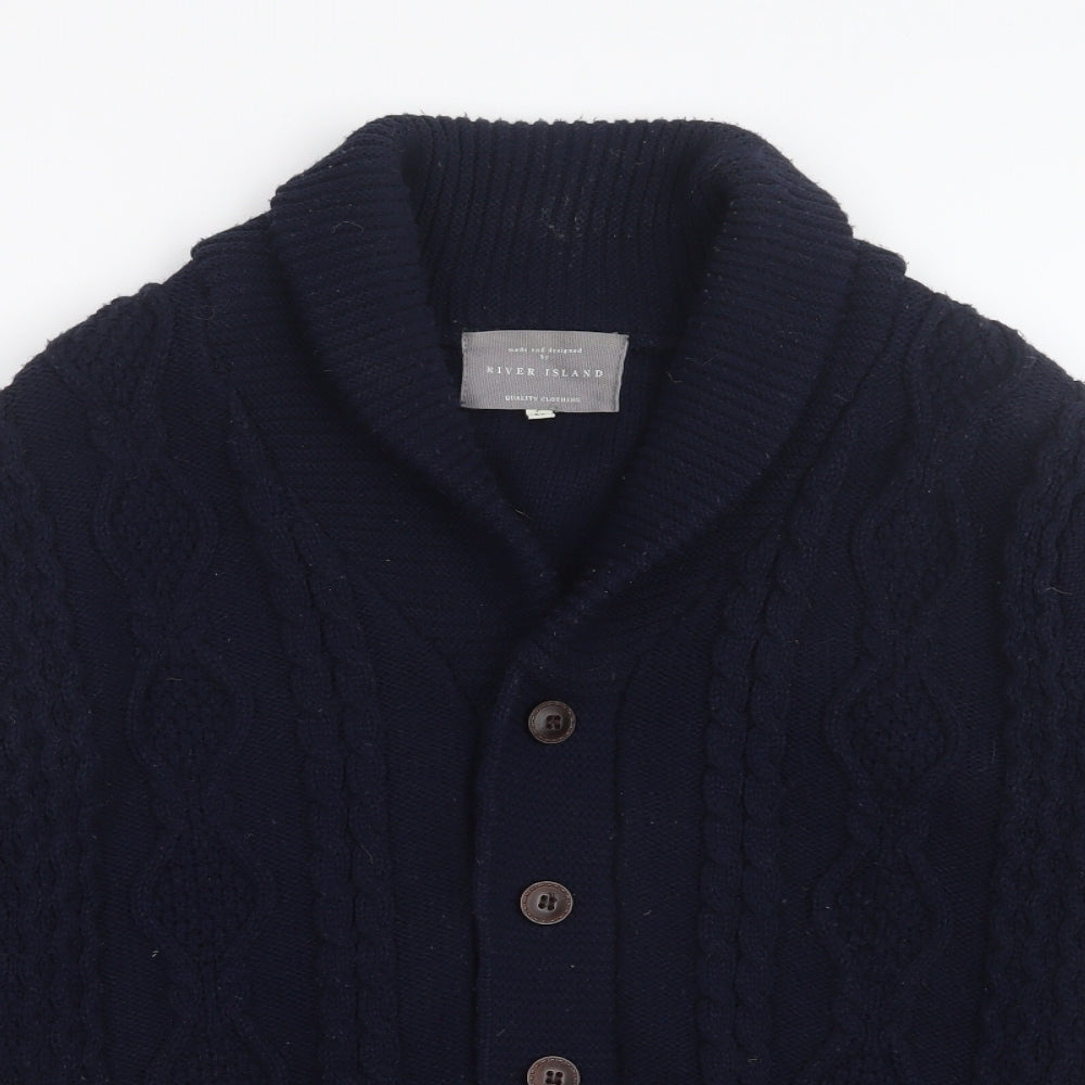 River Island Mens Blue  Knit Cardigan Jumper Size M