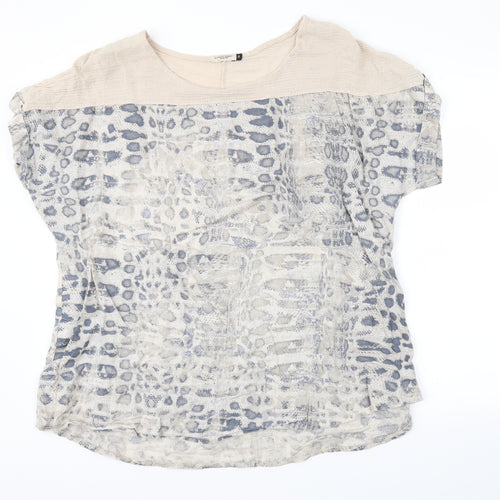 Lungo L'arno Womens Beige Animal Print  Basic T-Shirt Size XL