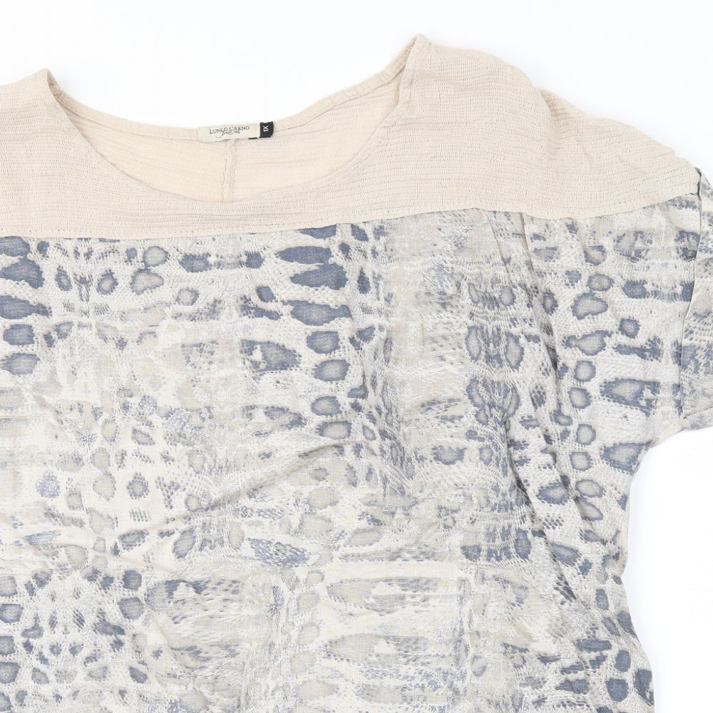 Lungo L'arno Womens Beige Animal Print  Basic T-Shirt Size XL