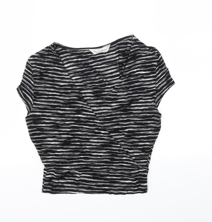 Miss Selfridge Womens Black Striped Basic T-Shirt Size 8