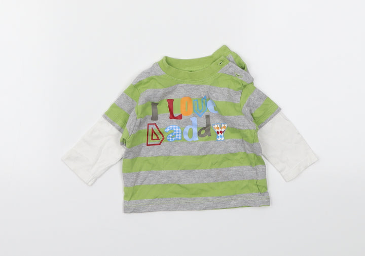 Cherokee Boys Green Striped  Basic T-Shirt Size Newborn