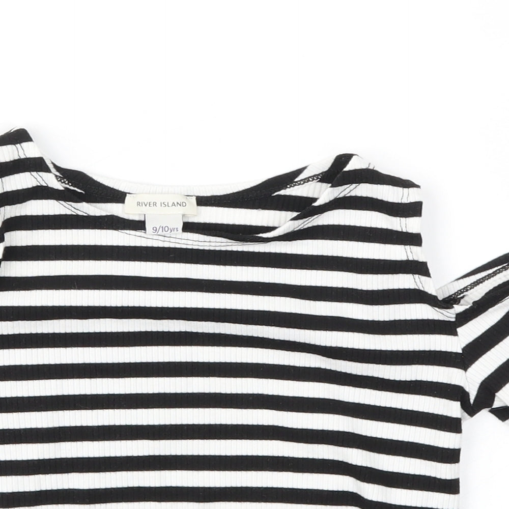 River Island Girls Black Spotted  Basic T-Shirt Size 9-10 Years