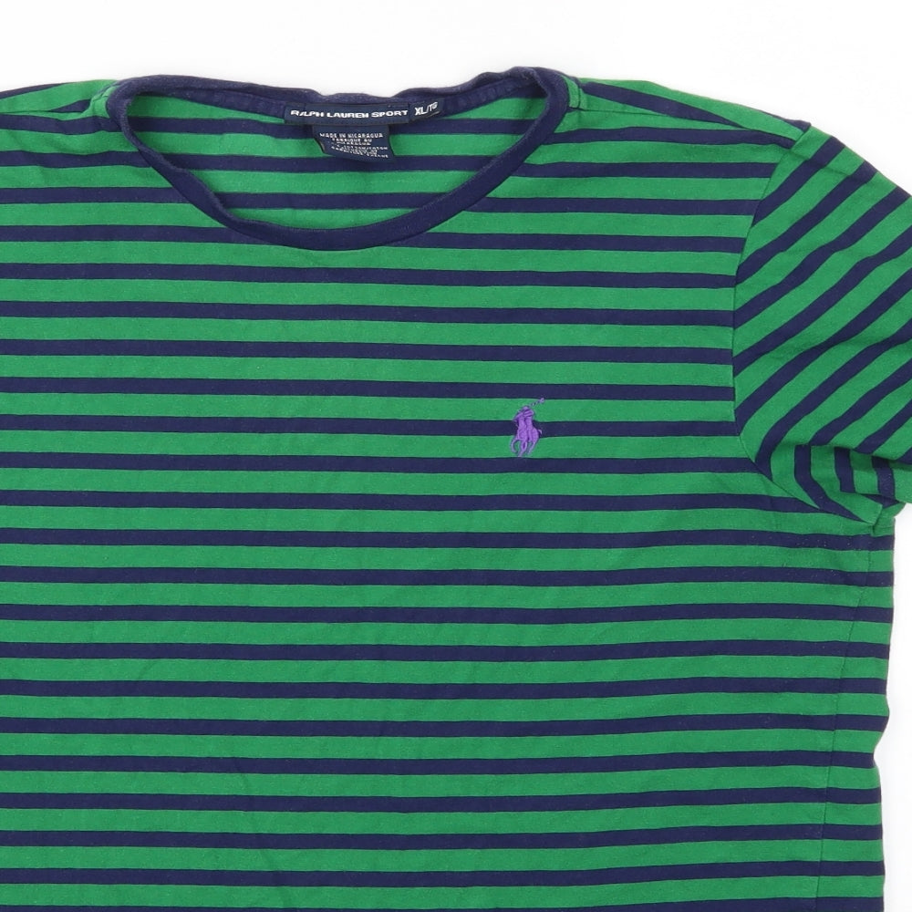 Ralph Lauren Mens Green Striped   T-Shirt Size XL