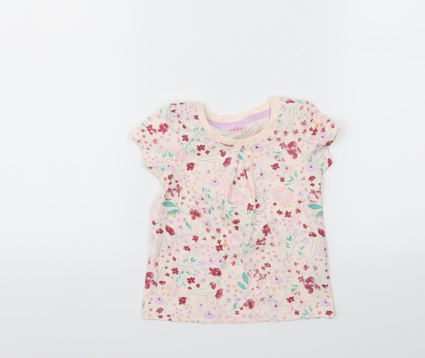 SO CUTE Girls Pink Floral  Basic T-Shirt Size 9-12 Months