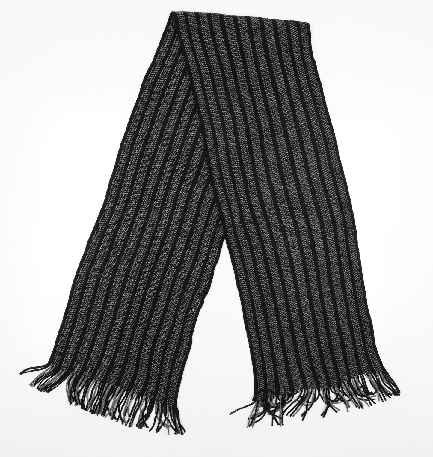 Preworn Mens Black Striped  Scarf  One Size