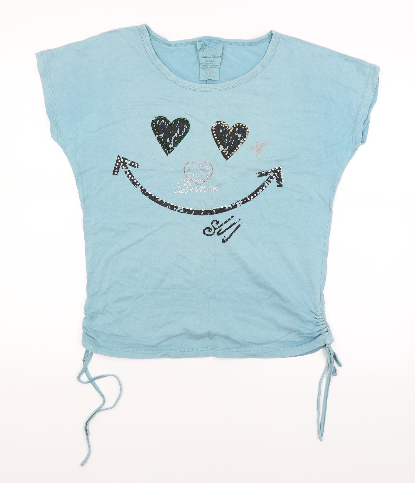 Sancral Denim Womens Blue   Basic T-Shirt Size XL  - Smiley face