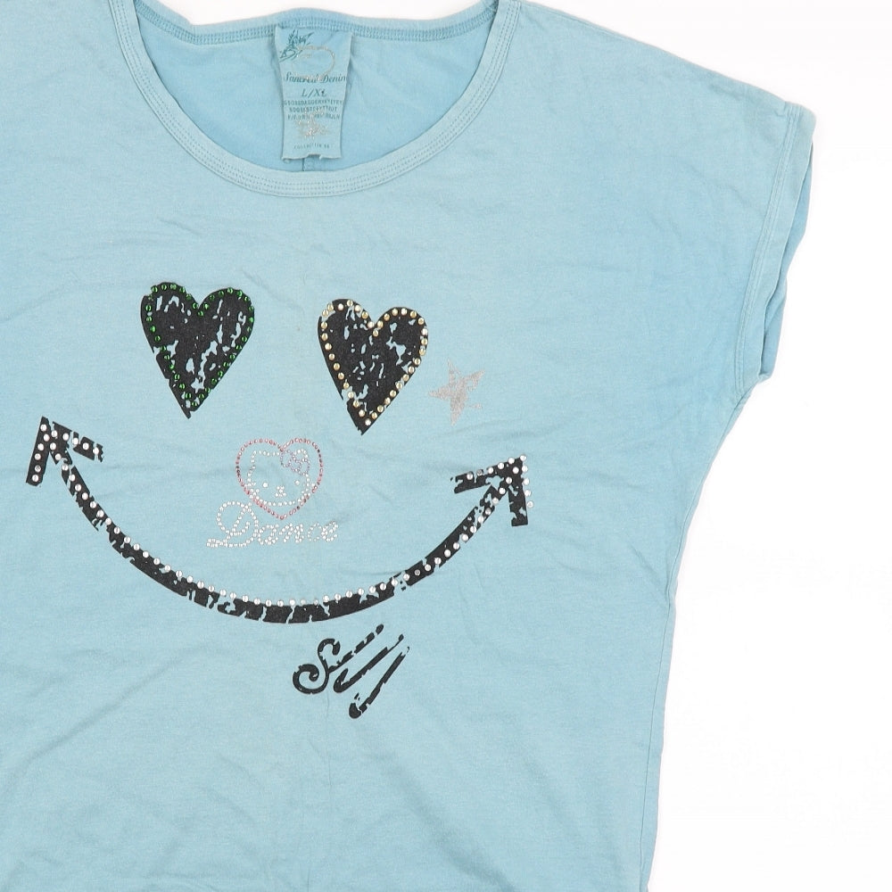 Sancral Denim Womens Blue   Basic T-Shirt Size XL  - Smiley face