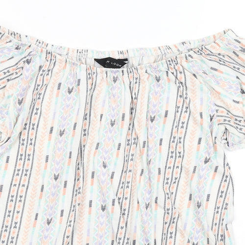 New Look Womens White Geometric  Basic T-Shirt Size 8