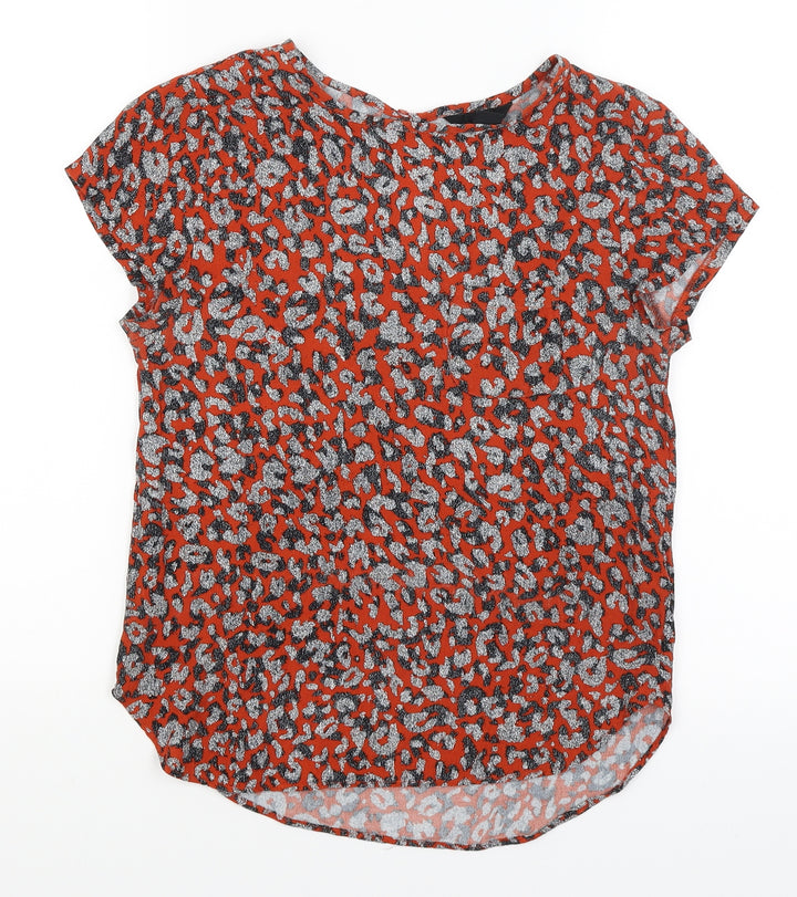 H&M Womens Red Animal Print  Basic T-Shirt Size 8