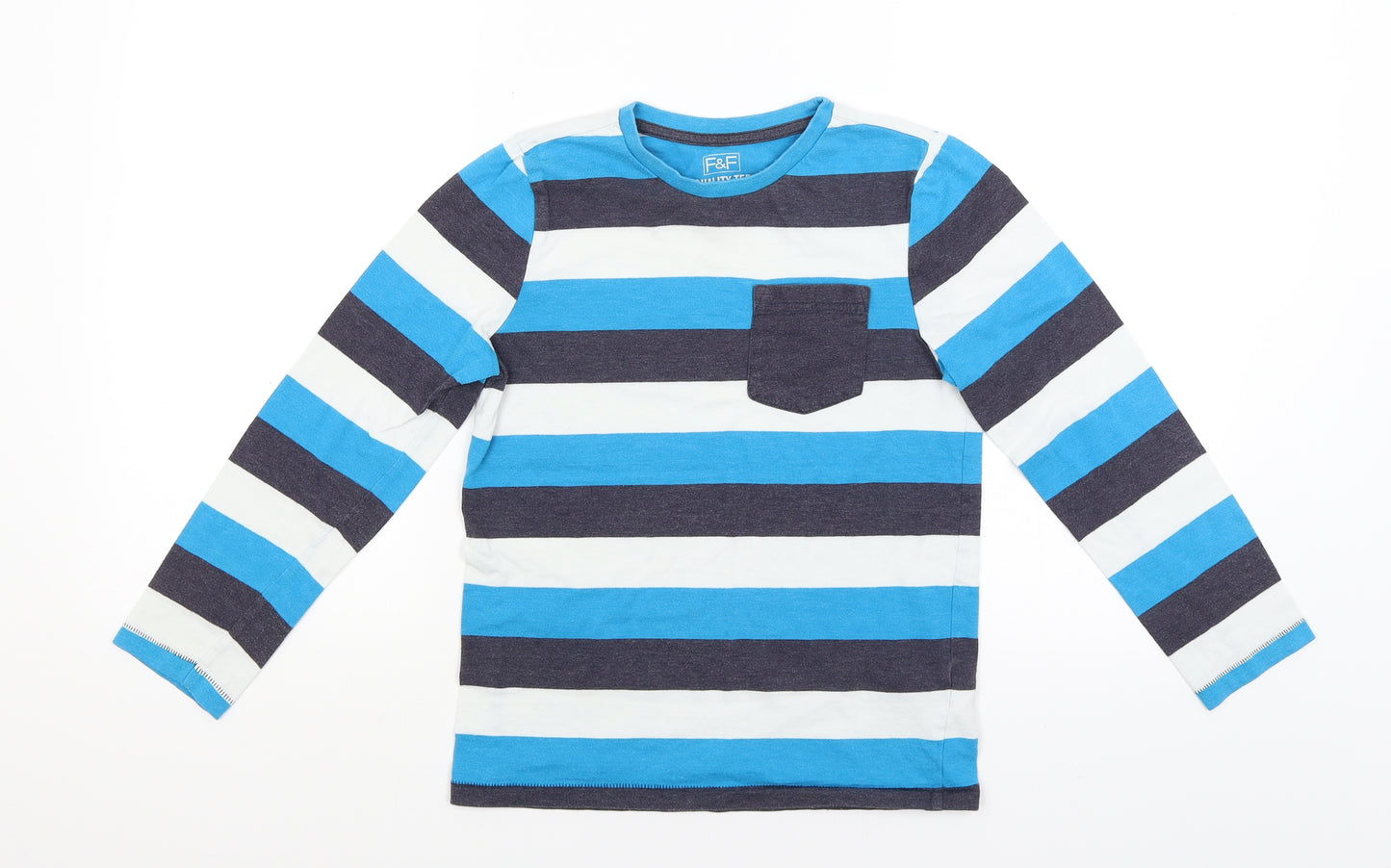 F&F Boys Blue Striped  Basic T-Shirt Size 9-10 Years