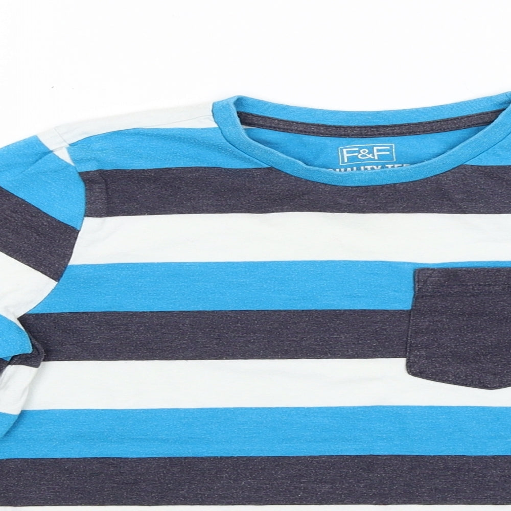 F&F Boys Blue Striped  Basic T-Shirt Size 9-10 Years