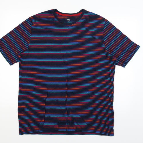 M&S Mens Blue Striped   T-Shirt Size XL