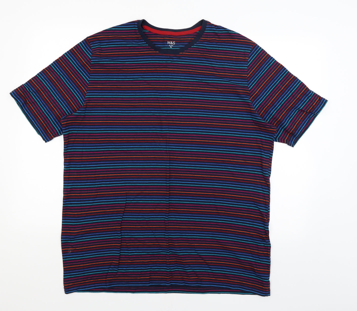 M&S Mens Blue Striped   T-Shirt Size XL
