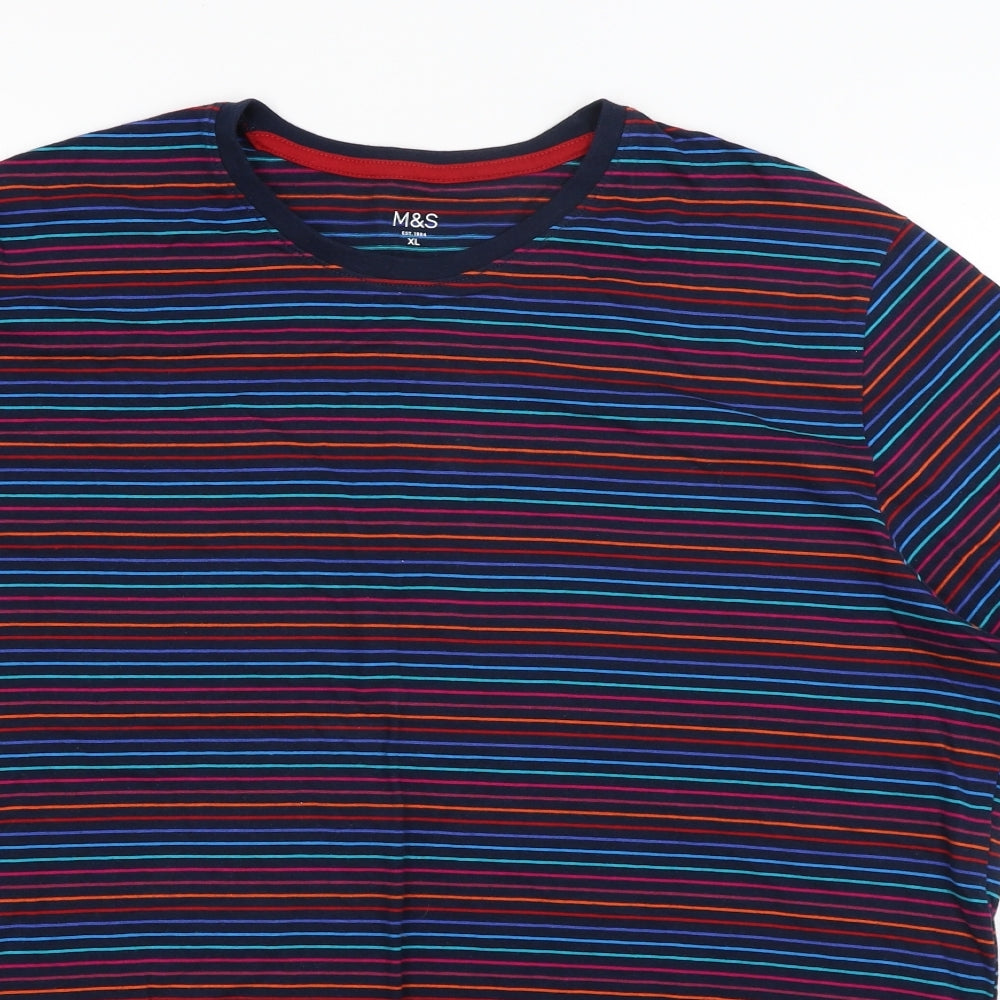 M&S Mens Blue Striped   T-Shirt Size XL