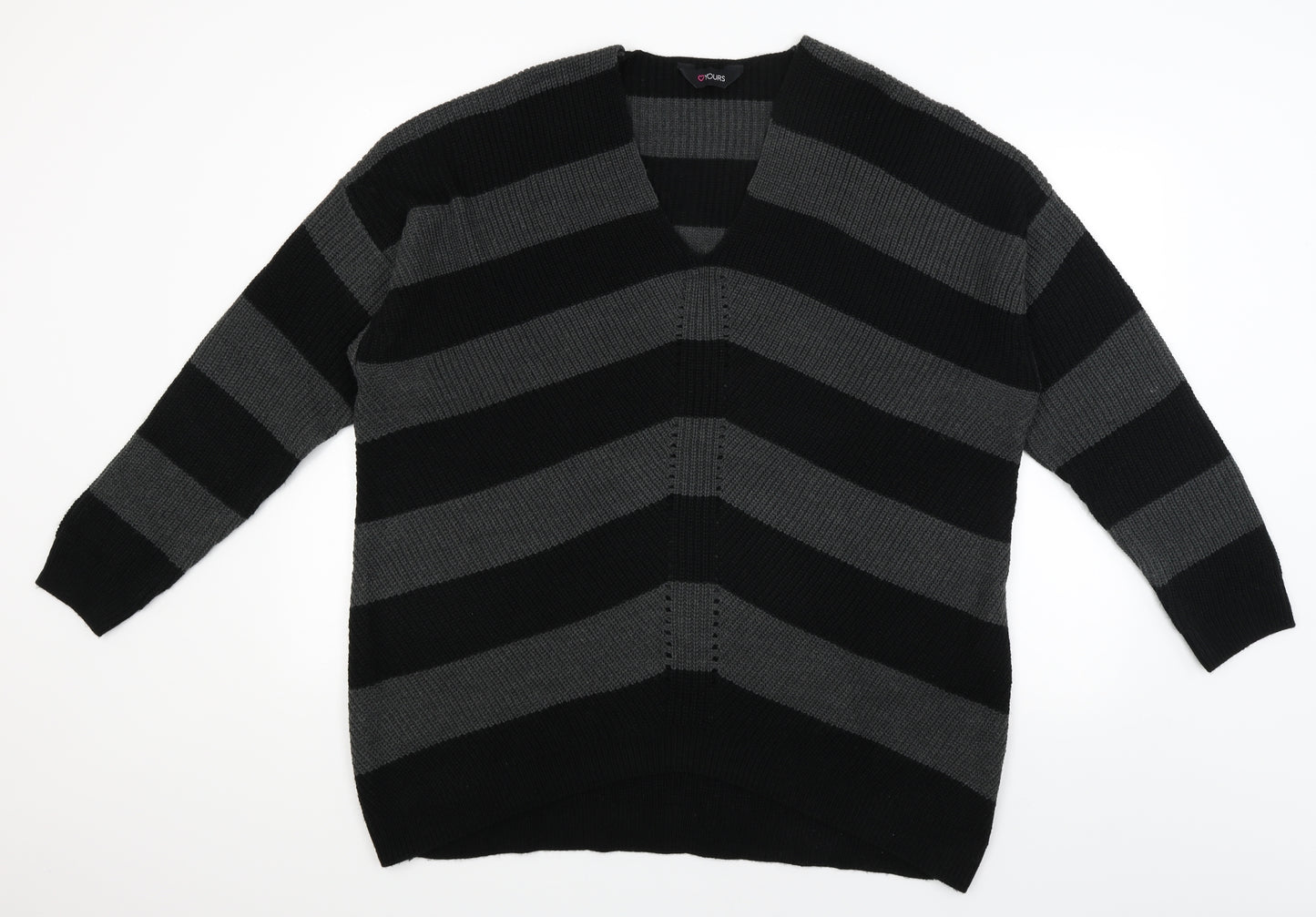 Yours Womens Black Striped  Pullover Jumper Size 24