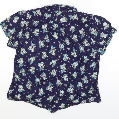 Papaya Womens Blue Floral  Basic Button-Up Size 16