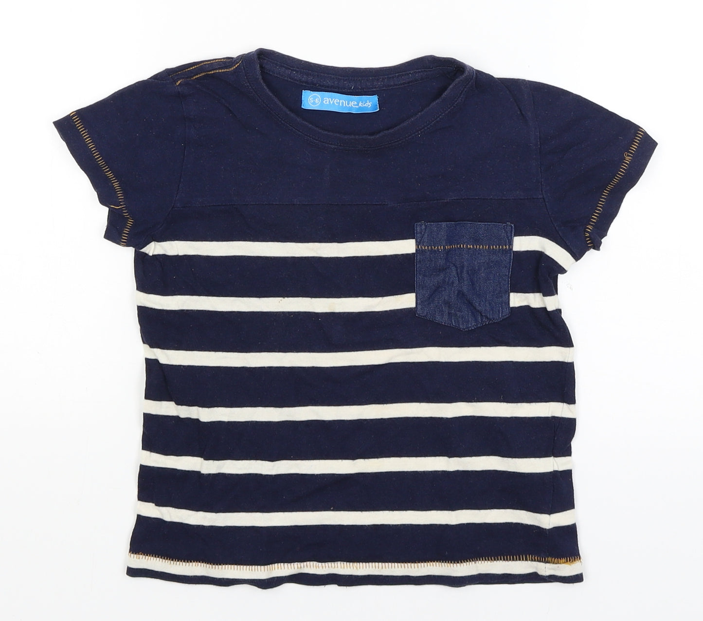 Avenue Kids Boys Blue Striped  Basic T-Shirt Size 5-6 Years