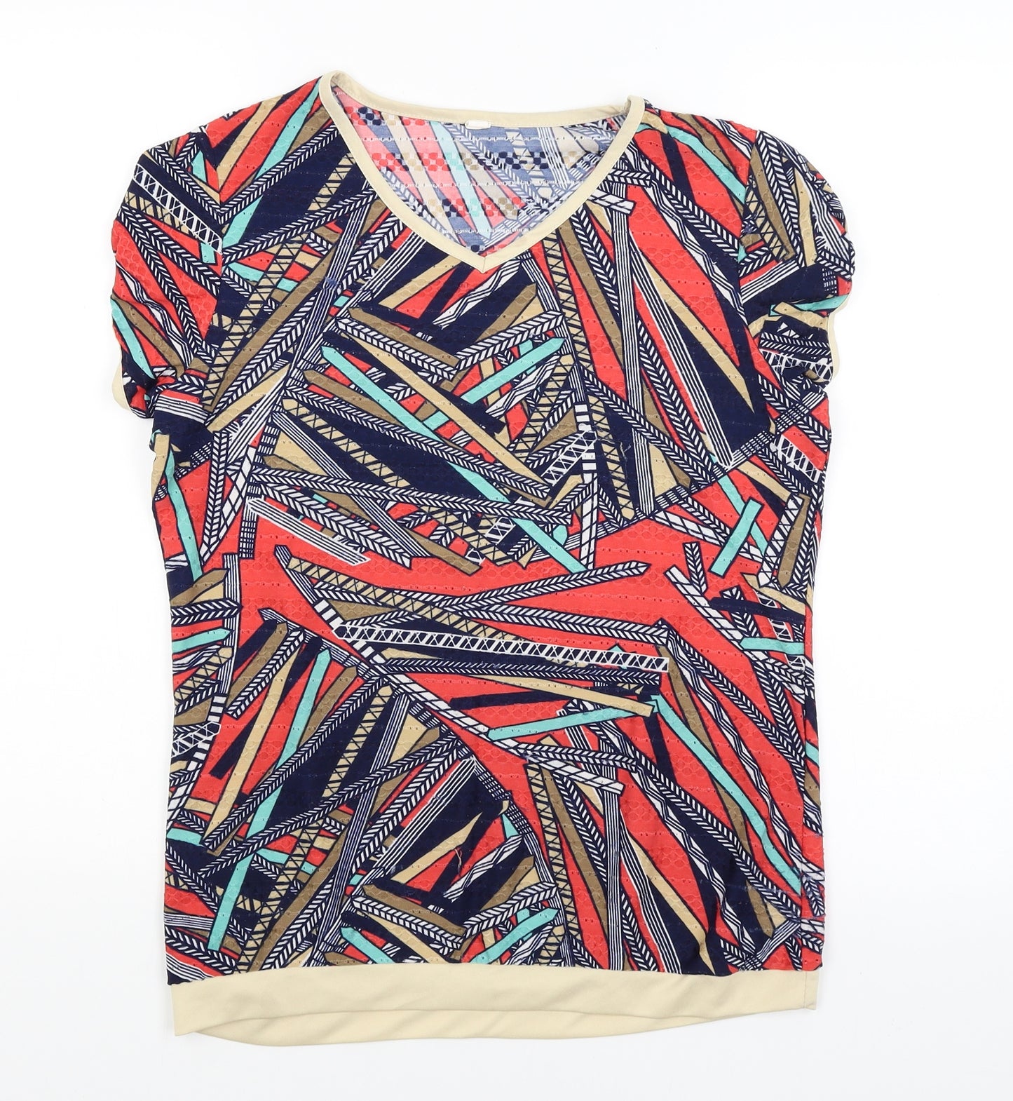 Preworn Womens Red Geometric  Basic T-Shirt Size XL
