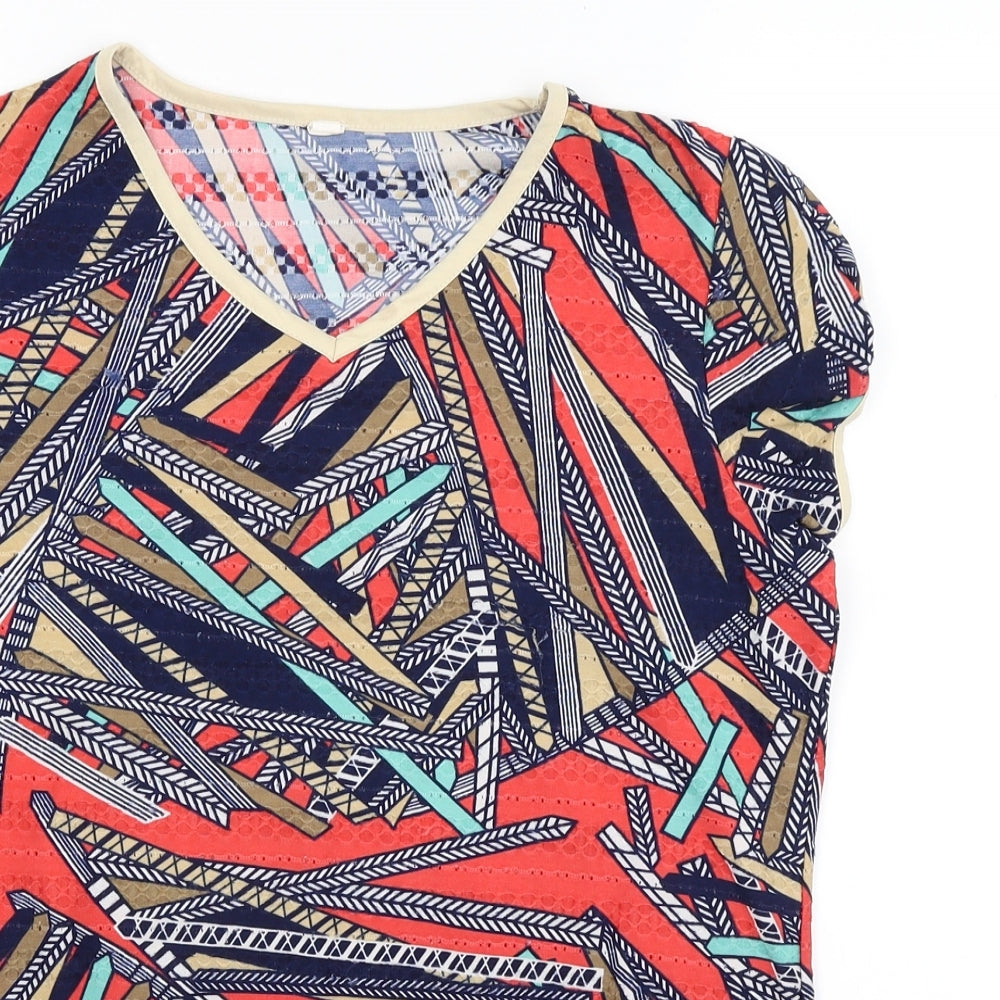 Preworn Womens Red Geometric  Basic T-Shirt Size XL