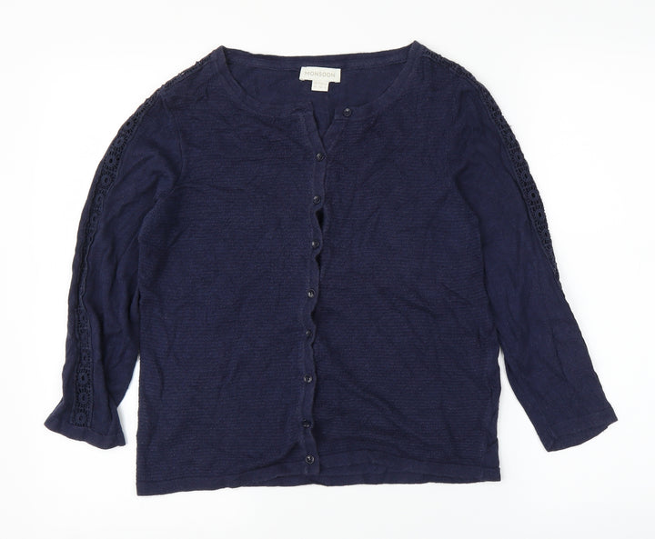 Monsoon Womens Blue Floral Cardigan Jumper Size 10