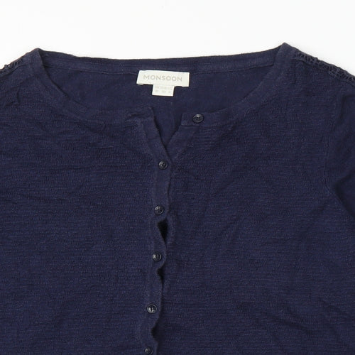 Monsoon Womens Blue Floral  Cardigan Jumper Size 10