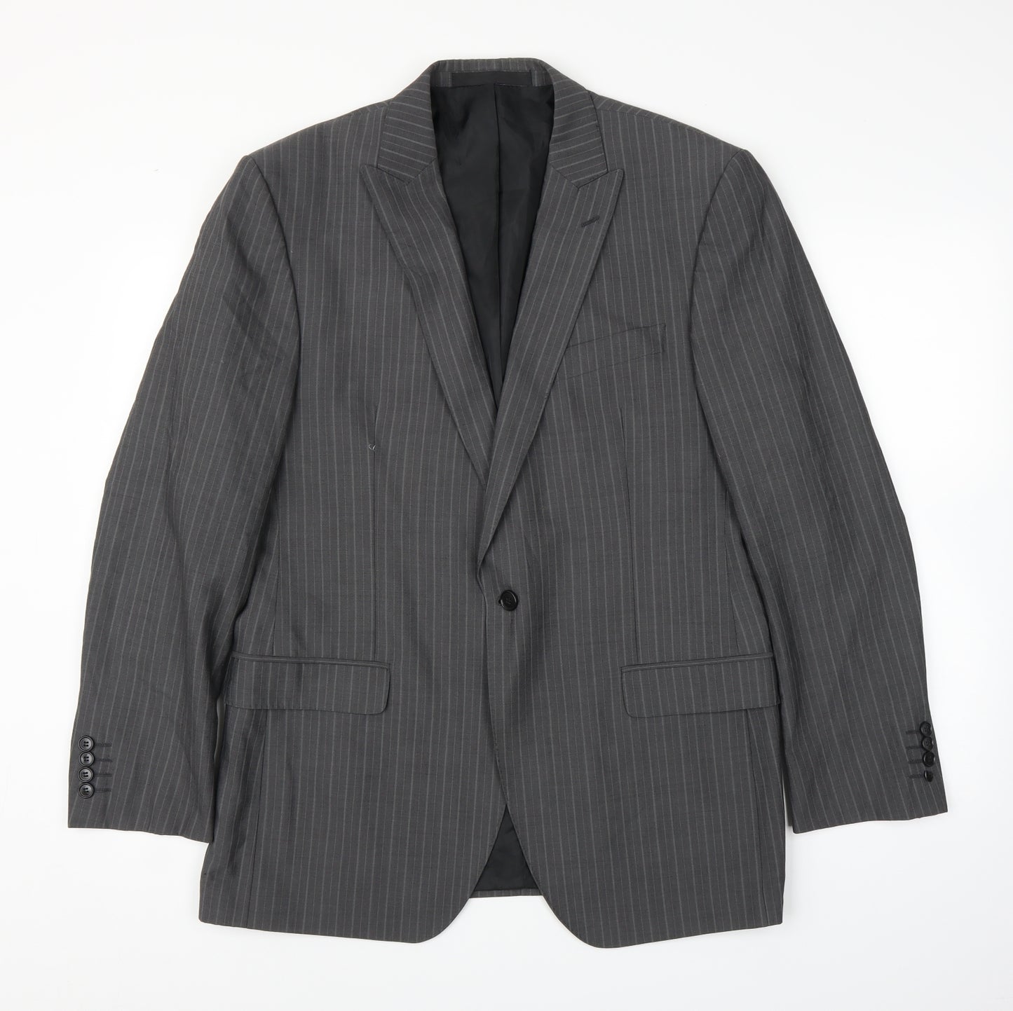 M&S Mens Grey Striped  Jacket Suit Jacket Size 42